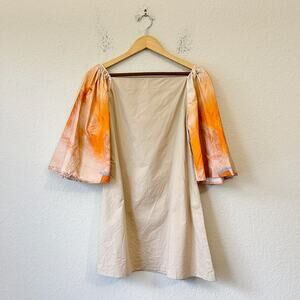 BLUE NUDE Ocotillo Mini Dress Beige Orange Flare Sleeve A-Line Cotton